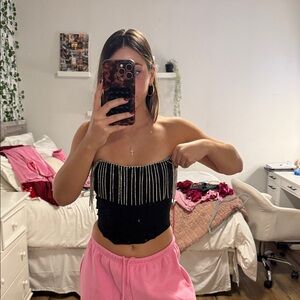 Black Strapless Top with Beaded Detailing